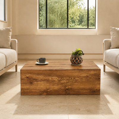 Multi-functional Wabi-sabi Style Wood Grain Square Table Versatile Coffee Table Side Table Nightstand for Living Room Bedroom Storage Decor Display Sturdy Warp-Resistant MDF Anti-Slip Pads No Assembly Required for Home Use