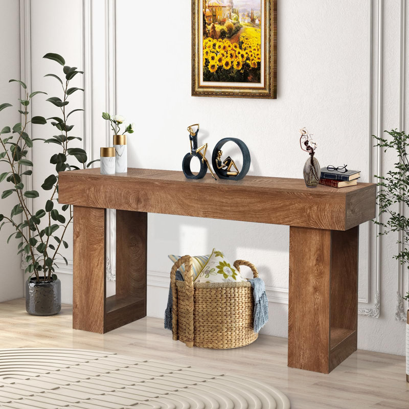 Console 63 po en bois pour le hall d'entrée, table de canapé rectangulaire pour le salon, le couloir et le vestibule
