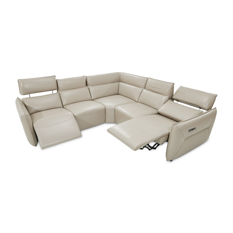 Mia Bella Sectional, Gray Genuine Leather