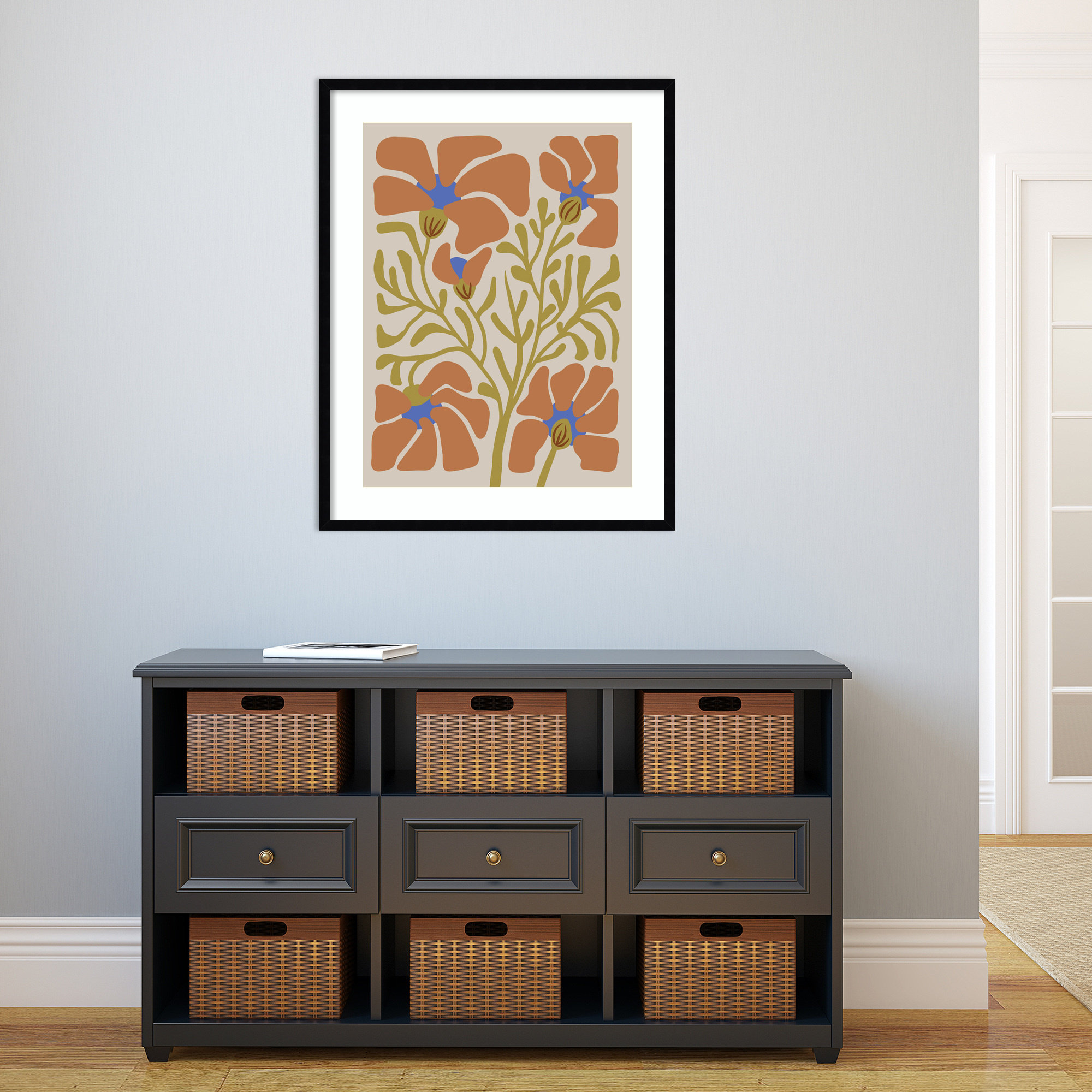 Expressive Abstract House Plant Orange On Tan Framed On Paper by The Creative Bunch Studio Print, Black, 33" H x 26" W x 1" D