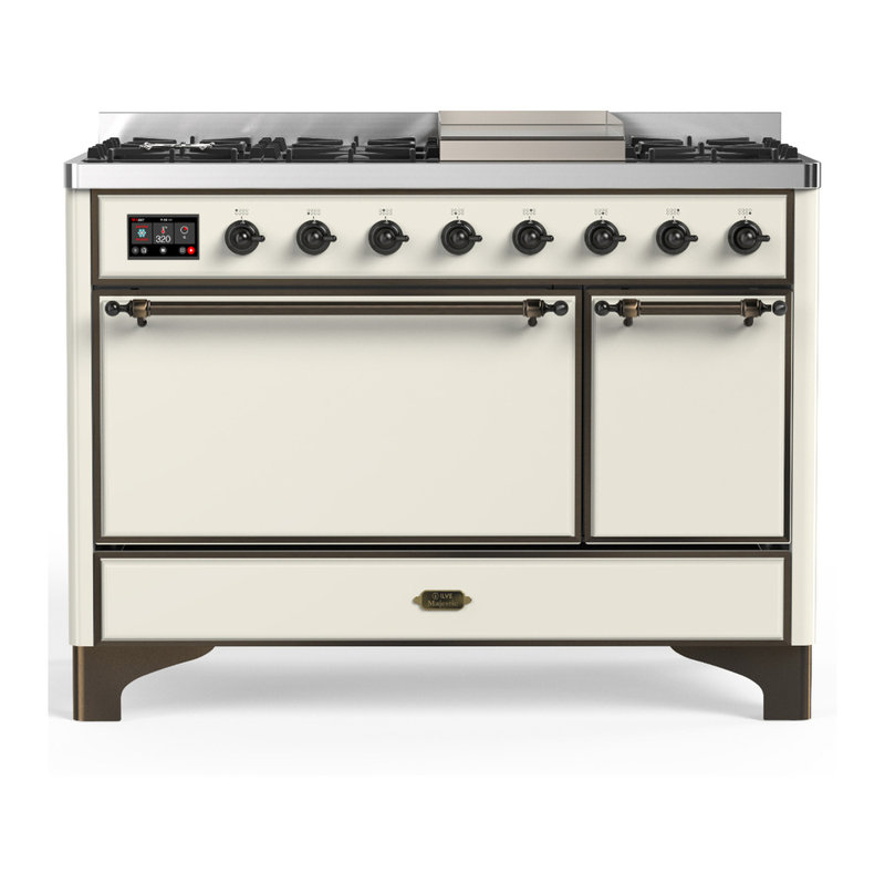 Majestic III Series 48 Inch Dual Fuel Range with 5 Sealed Burners, Griddle, Frenchtop in Antique White (Natural Gas, Burnished Trim)