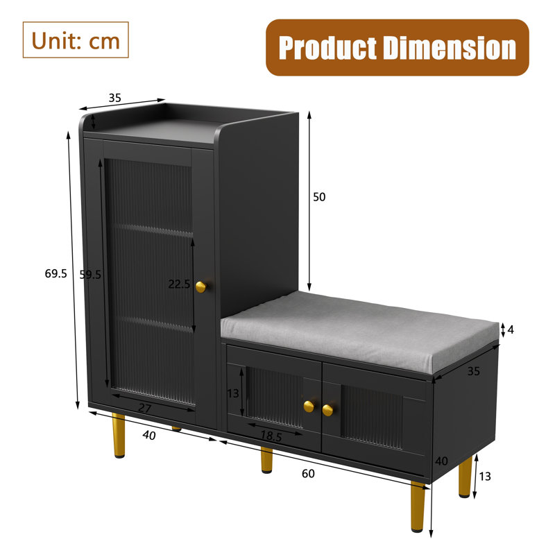 9 Pair Shoe Storage Cabinet, Black