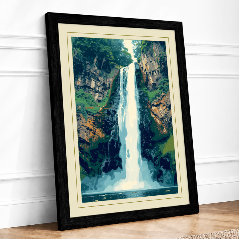 Waterfall In Wilderness Scandinavian - Print, Black, A4 - 29.7 x 21.0 cm