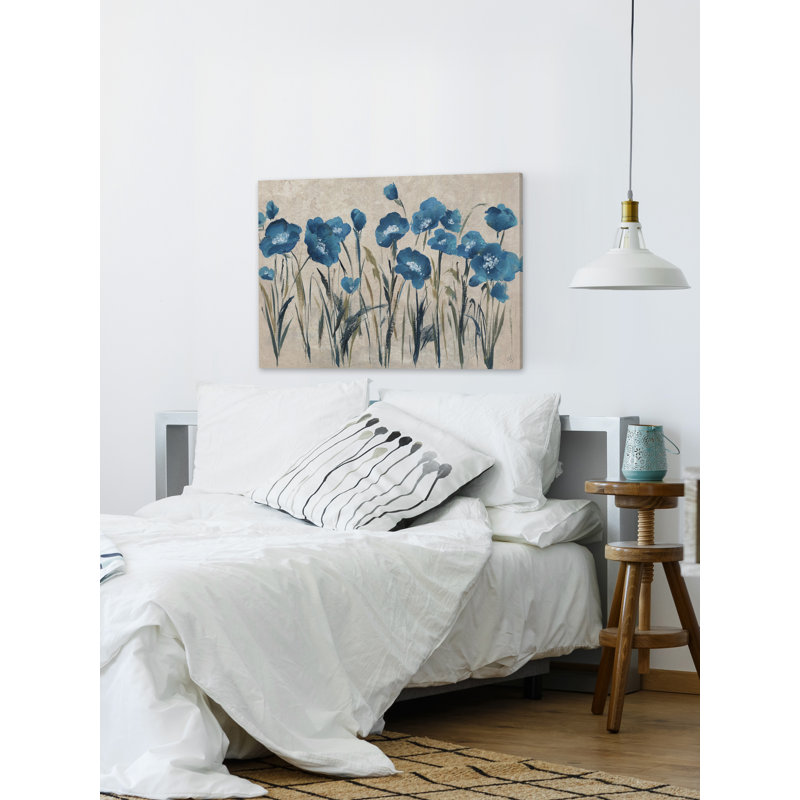 « blue florals », reproduction de peinture à l’acrylique sur toile tendue, H 30 po x l 45 po x P 1,5 po