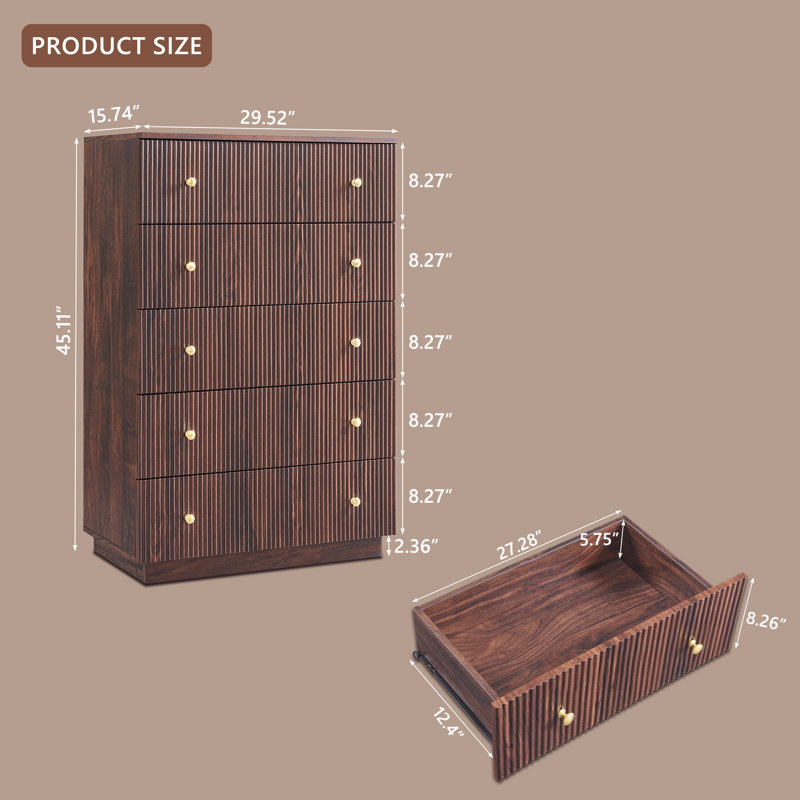 Aberdeen Fluted Drawer Dressers, Tall Dresser Storage Organizer, Chest of Drawers with Deep Storage, Modern Bedroom Chest for Closet Hallway, Entryway, Living Room