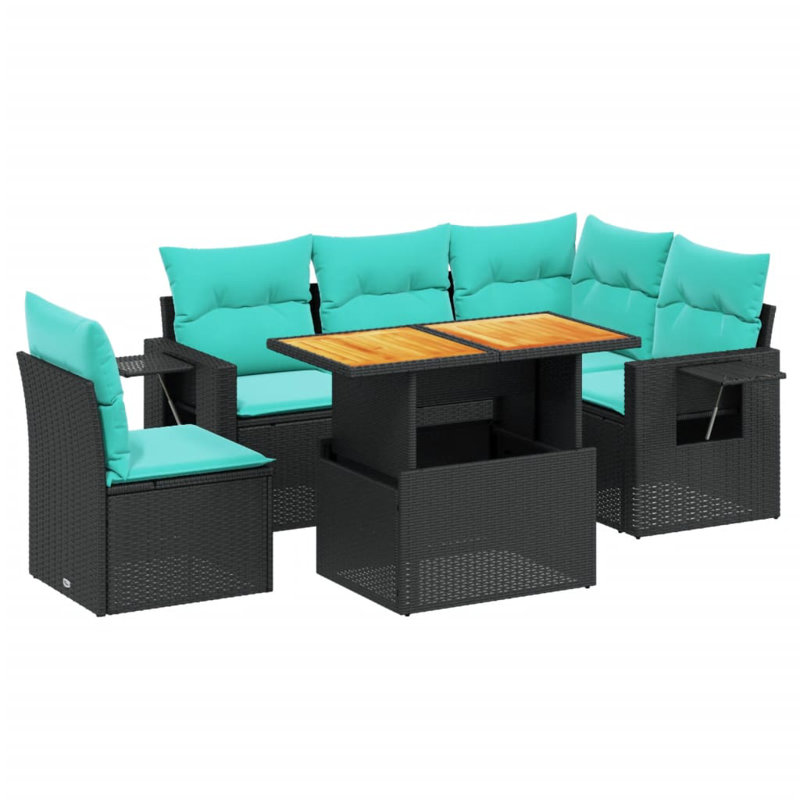  Ensemble de canapé de patio 6 pièces avec coussins en rotin de polyester, Noir, Vert