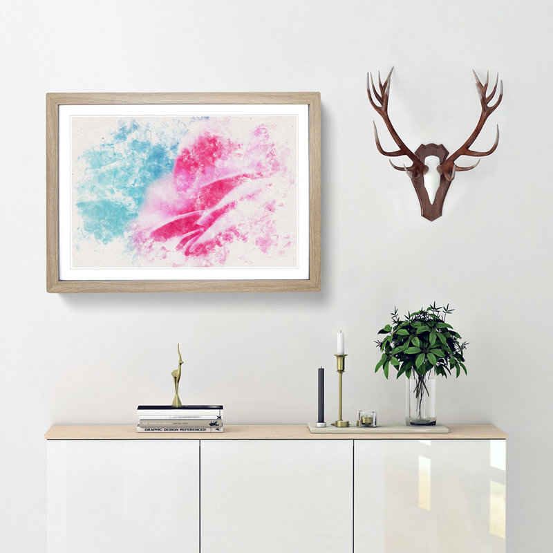 Pink Carnation on Blue - Picture Frame Painting Print, Oak Framed, 36cm H x 48cm W x 2cm D