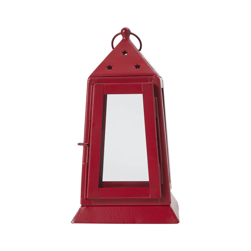Photophore en métal Festive Finds, H 9 po x l 5 po x P 5 po, Rouge