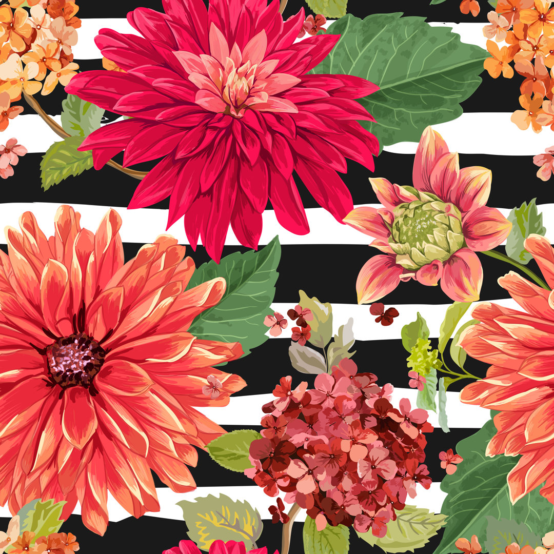 Salemburg Seamless Pattern With Red Asters Flowers by AnnaSivak - Wrapped Canvas Graphic Art