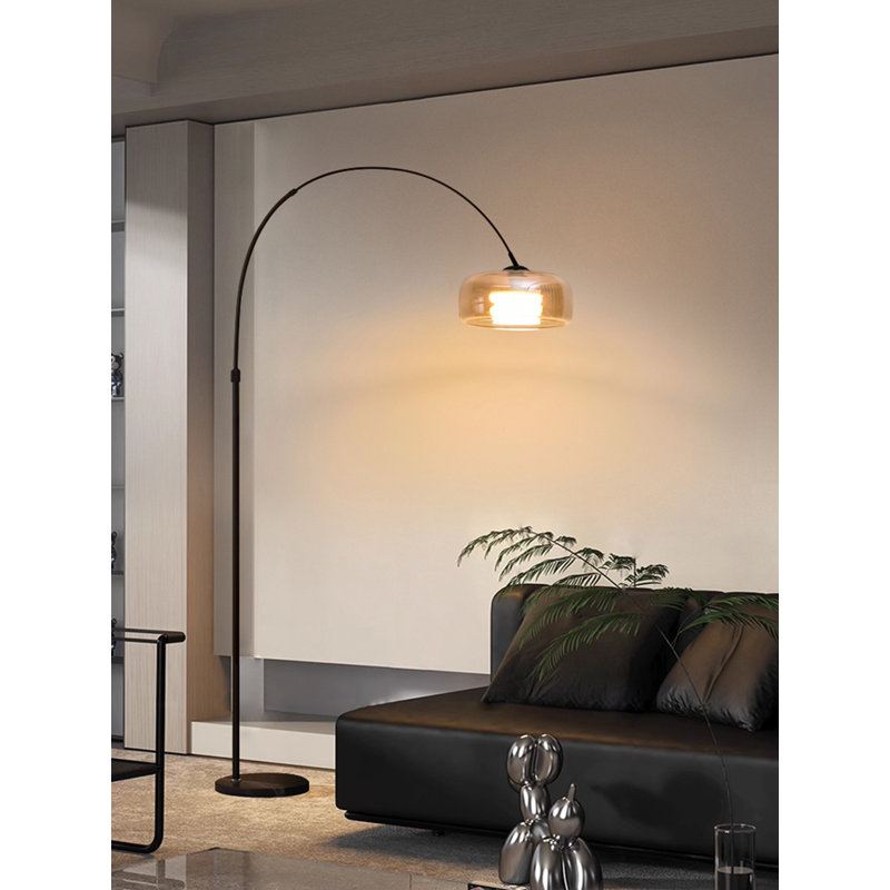 Lampe sur pied en fer forgé italien et verre minimaliste, Brun