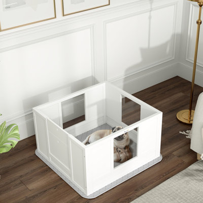 Dog Whelping Box With Comfortable Space, Adjustable Entrance, 33.1"l X 31.5"w 18.9"h Pen For Dogs, Waterproof Pad, Clear View Panels, Non-slip, 33.1"