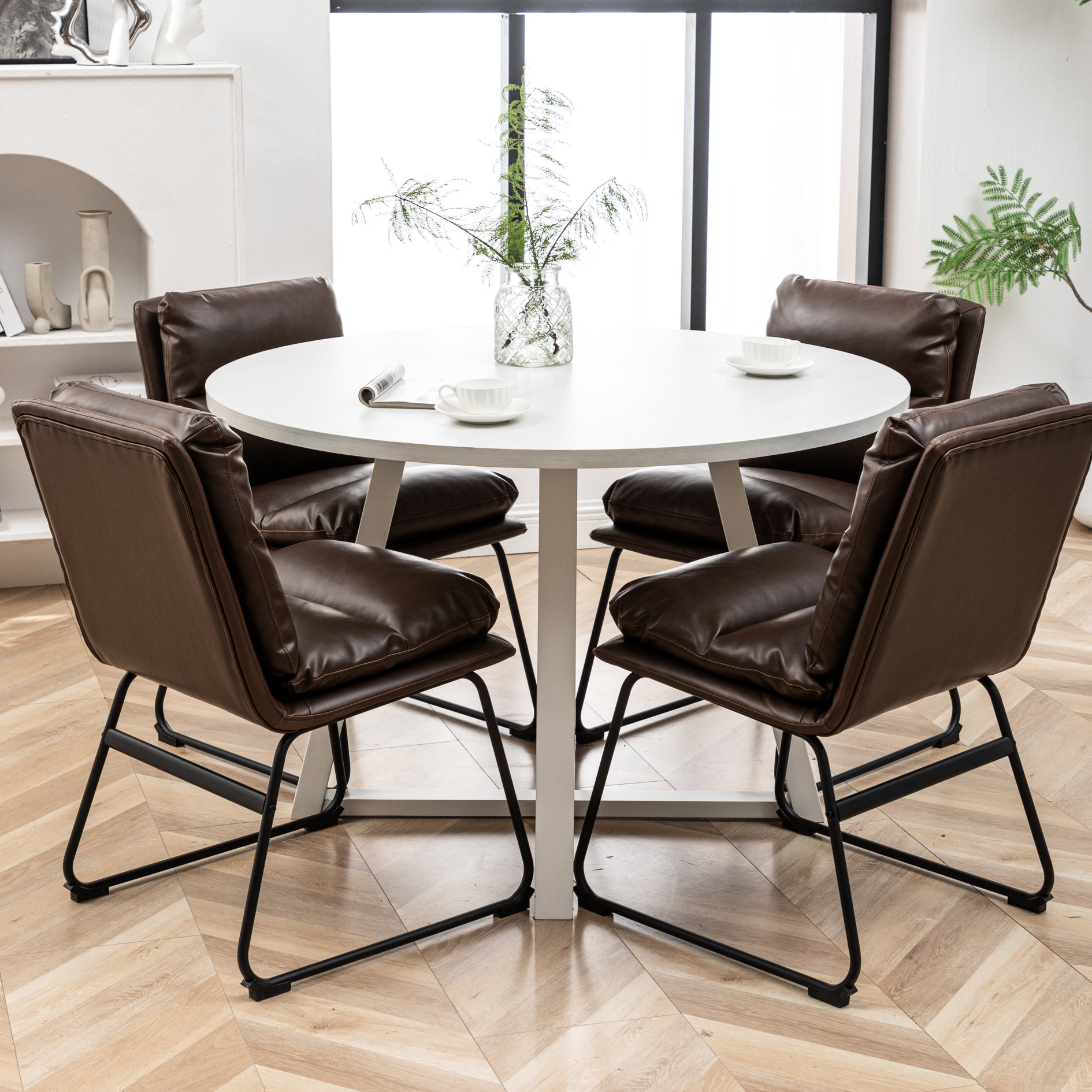 Latitude Run® 5 Dining Setup, Round Trestle Table With 4 Chairs ...