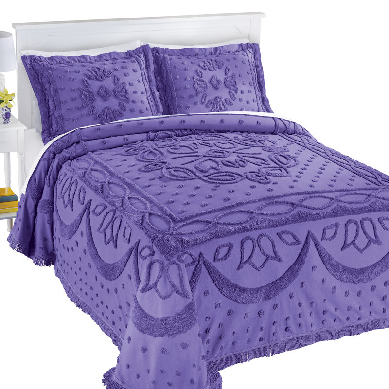 Emerson Textured Medallion Fringe Border Bedspread, Queen Bedspread, Pale Yellow