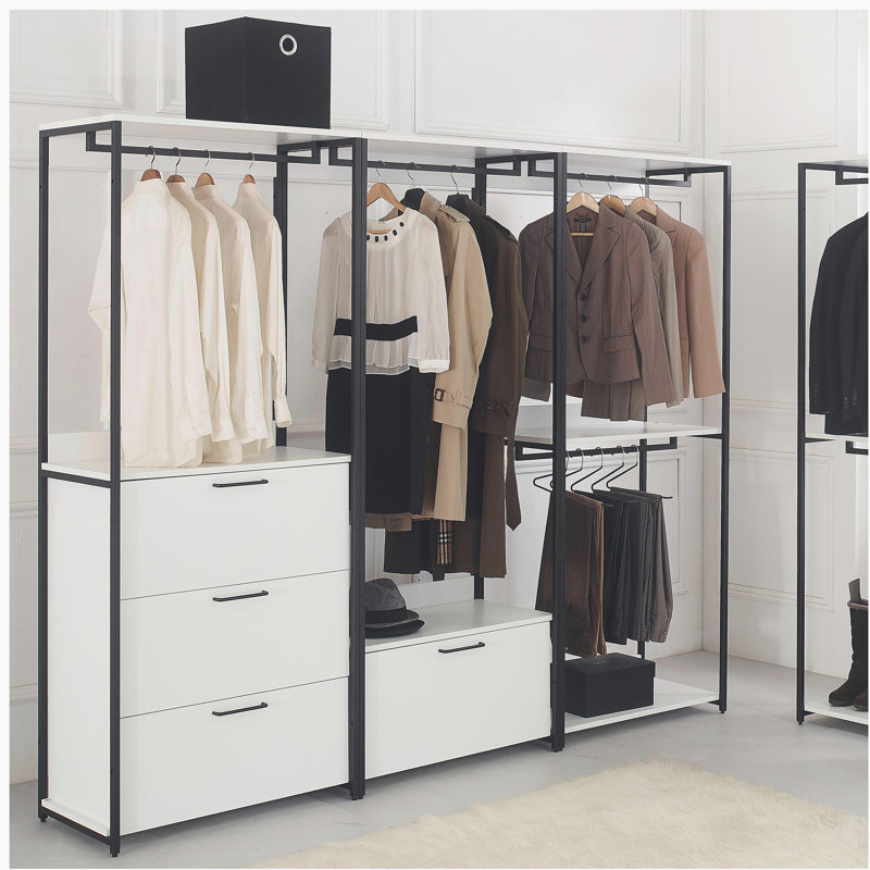 Système d'organisation sur pied en bois blanc avec cadre en métal Fiona