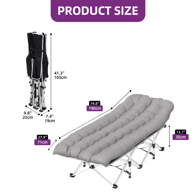 Adjustable 5-Position Adult Folding Chair With Cushion, Gray