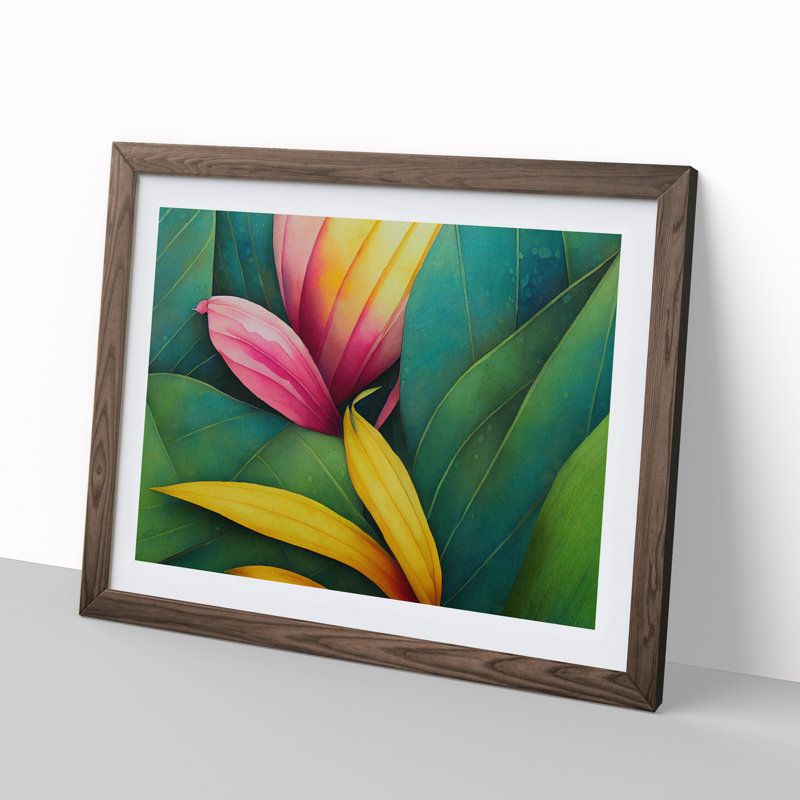 Jungle Flowers Vol.1 - Framed Print, 46cm H x 64cm W x 2cm D, Walnut
