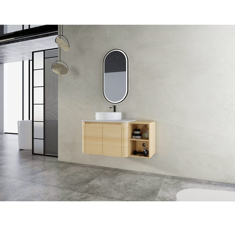 Meuble-lavabo mural de 42 pouces avec lavabo en céramique, portes à fermeture douce et étagères de rangement pour salles de bains modernes