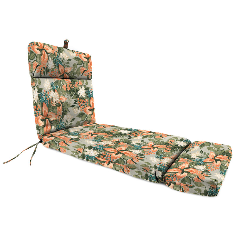 72" x 21" Keekee Bamboo Grey Floral Outdoor Chaise Lounge Cushion with Ties and Loop, Butter Multicolor Dash