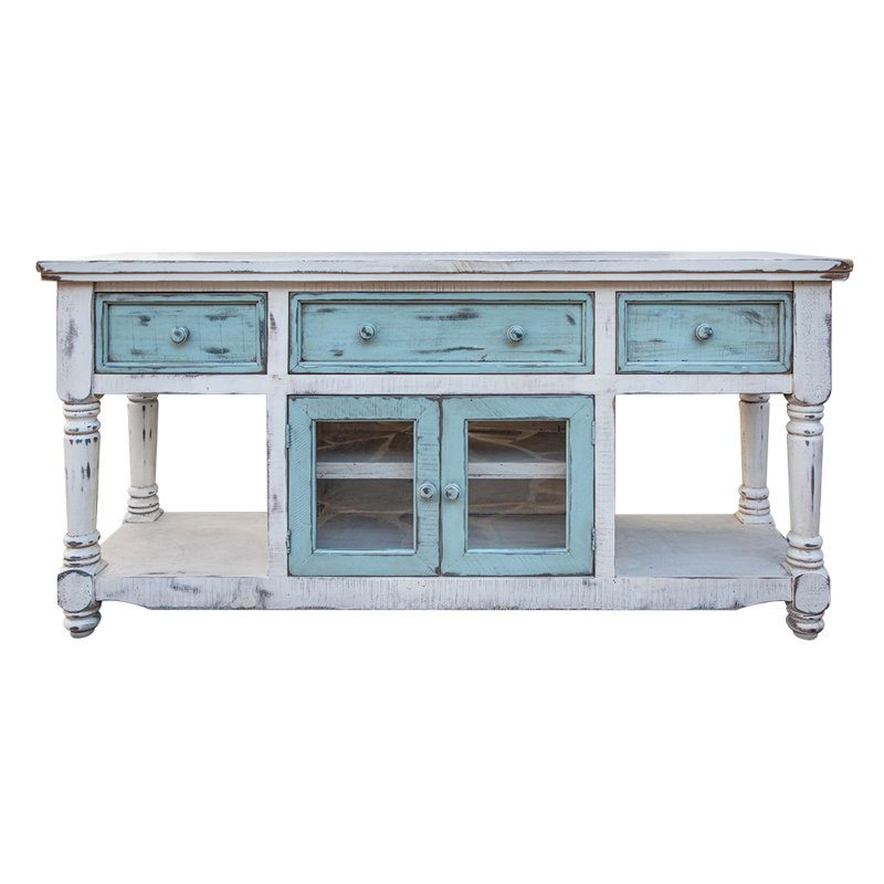 Meuble télé Griselde, Blanc / bleu ciel