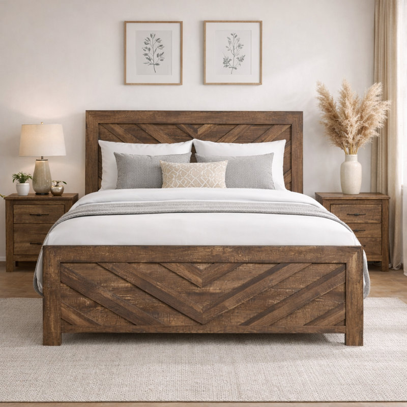 Claudette Solid Wood Bed Frame, Full, Dark Brown