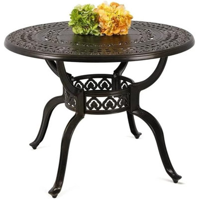 Table de salle à manger de patio, table de patio en fonte d'aluminium avec trou pour parasol, table bistro d'extérieur pour la cour, le jardin et le patio (38,5 po)