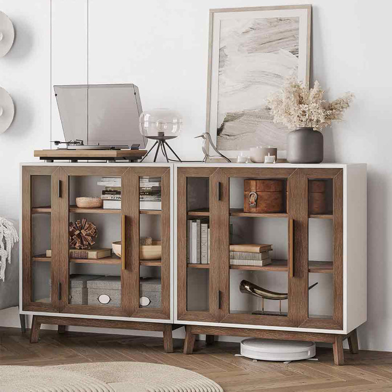 Mid-Century Modern Brown and White Metal Curio Cabinet