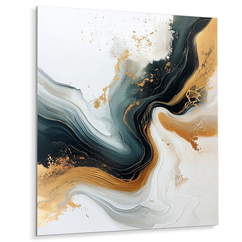 Mélodie silencieuse de l'encre dorée Hard Edge III - peinture murale à bordure rigide, H 20 po x l 12 po