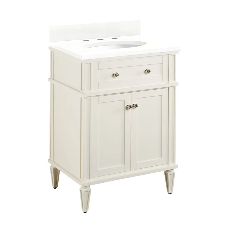 24" Elmdale Single Bathroom Vanity Set with Oval Undermount Sink, 8" Widespread, Arctic White Quartz, Soft White