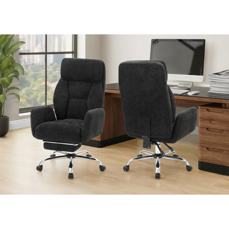 Office Chair, Adjustable Height, Armrests, Ergonomic, Swivel, Computer Desk, Work, Black Fabric, Chrome Metal, Contemporary, Modern