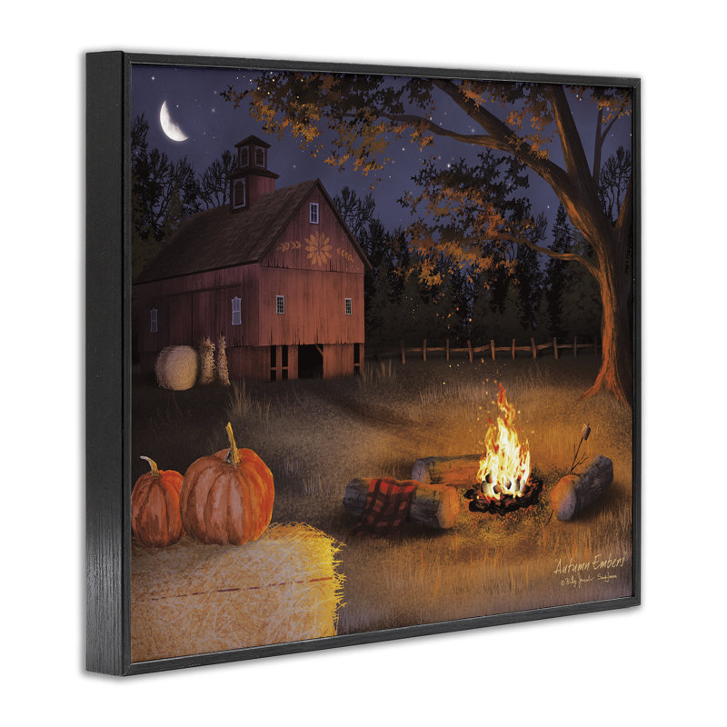 Giclée d'automne encadrée de feu de camp, conception de Billy Jacobs, H 11 po x l 14 po, Giclée encadrée noir minuit