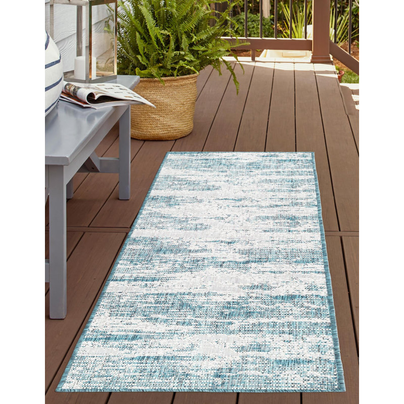 Outdoor Iris Area Rug Blue-Green Color, Runner 2' x 7'10"