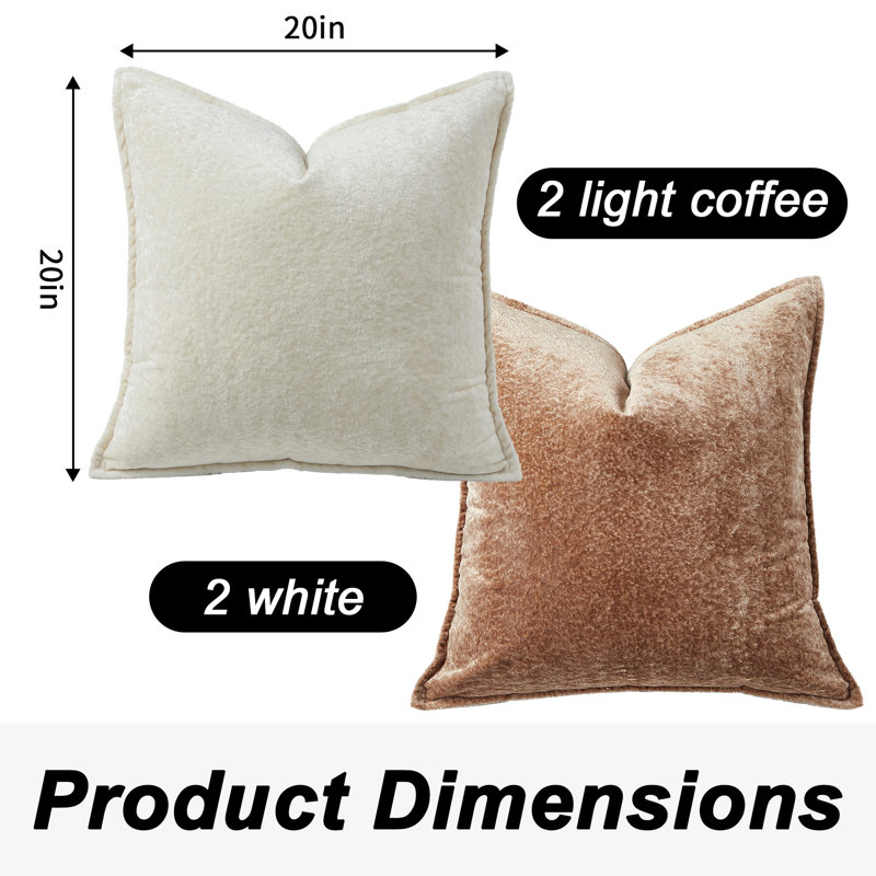 20 x 20 pouces, ensemble de 4 housses de coussin en chenille pour canapé-lit, H 20 po x l 20 po, Blanc