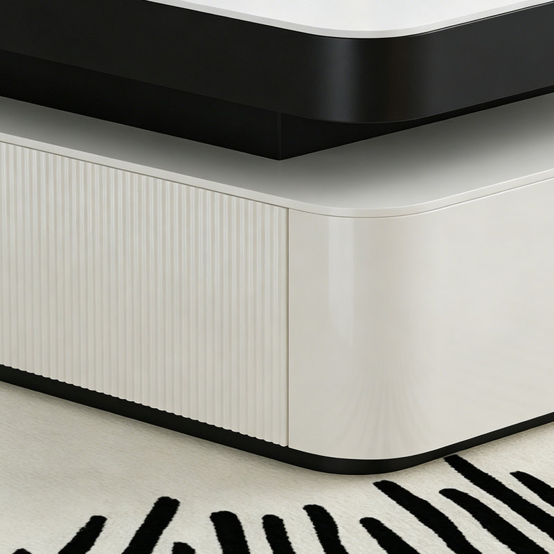 Table basse haut de gamme avec rangement en ardoise, H 15,74 po x L 43,3 po x l 23,62 po, Blanc / gris pâle / noir