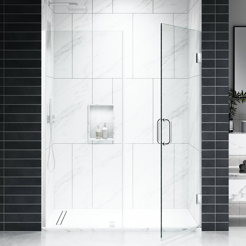 EV Series 53In. - 54In. W X 72In. Frameless Swing Hinge Glass Shower Door | 1 Inches Width Adjustment For Each Size | 3/8 In. Thickness Tempered Clear Glass | Adjustment Uneven Walls