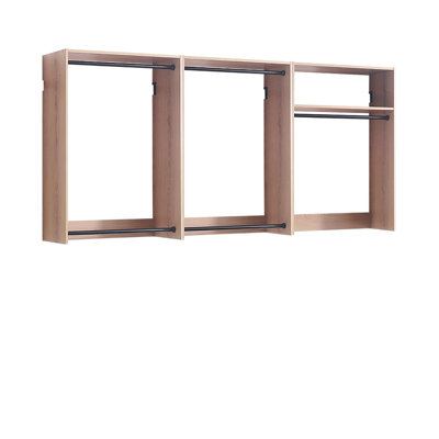 Devi Oak Wall-Mounted Modular Wood Closet System - Customizable Walk-In Storage Organization with Melamine Finish
