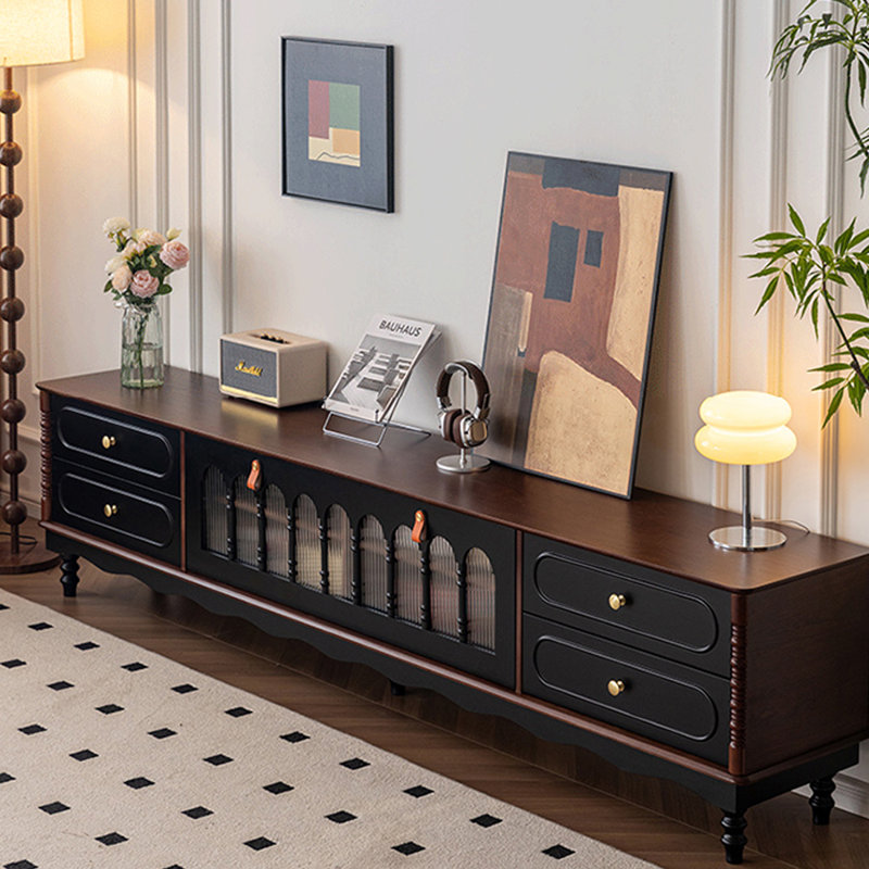 Meuble télé en bois d'hévéa de style rétro, H 22,44 po x L 86,61 po x l 15,75 po