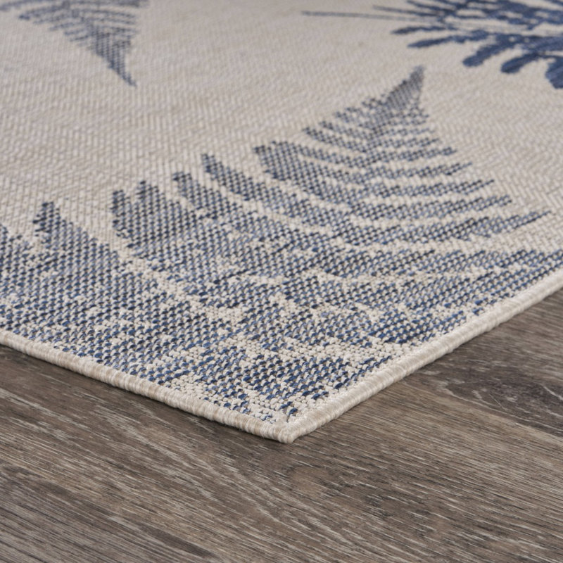 Gray and Blue Synthetic Rectangular 5' x 7' Indoor/Outdoor Area Rug