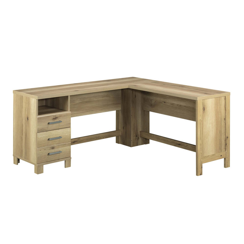 Bureau en L avec finition brun rustique, tablette ouverte et petit tiroir pour le bureau à domicile et le bureau