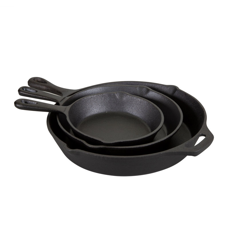 Pre-Seasoned Black Cast Iron Frying Pan Set, 3 Pieces