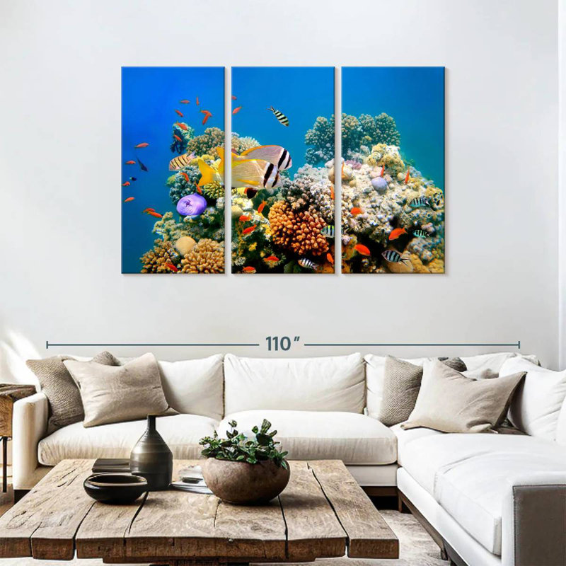 Tropical fish and coral reef Aletra, H 48 po x l 74 po