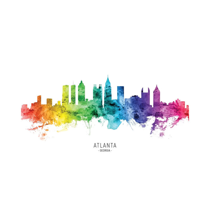 Atlanta Georgia Skyline Rainbow by Michael Tompsett - 1 Piece Wrapped Canvas Wall Art, 20.32 cm H x 30.48 cm W