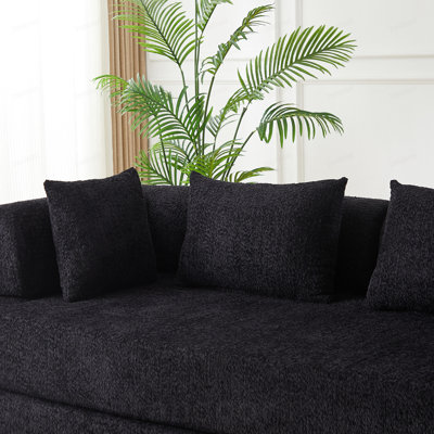 Convertible sleeper sofa, chenille folding mattress sofa,with two back cushions and two throw pillows, DIY sofa with removable armrests