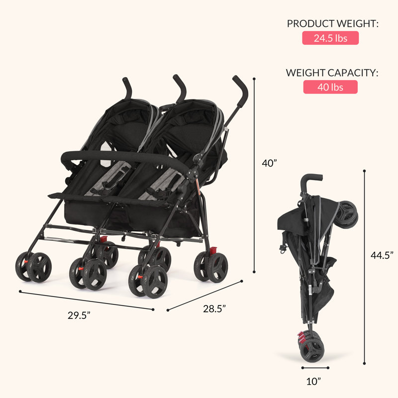 Dream On Me Volgo Twin Umbrella Stroller, Gray/Black