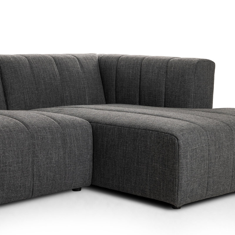 Langham Modular Chaise Sectional, Right Hand Facing, Black, Saxon Charcoal Polyester Blend