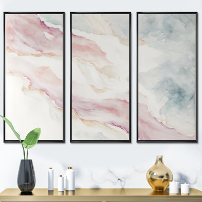 Mystery of the Waves In Elevated Blush II - ensemble d'art mural abstrait à l'encre liquide