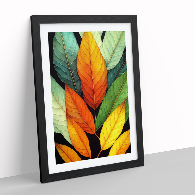 Colourful Leaves No.3 - Single Picture Frame Print, Black, 64cm H x 46cm W x 2cm D