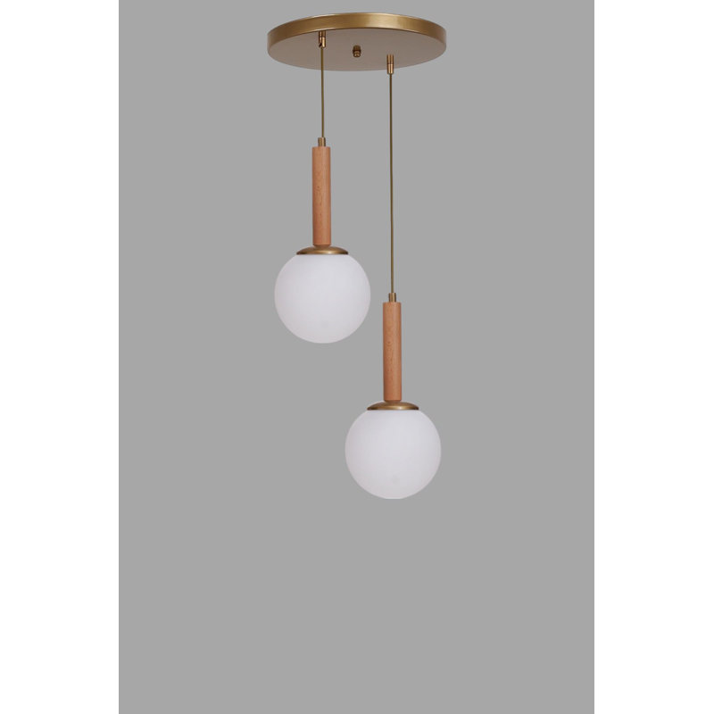 Élégant lustre en métal avec hauteur réglable, blanc et finition chêne et or, 5,9 po x 11,8 po | 2 x douilles E27 (40 W maximum) |  pour salle à manger, salon et vestibule | Solution d'éclairage de maison élégante