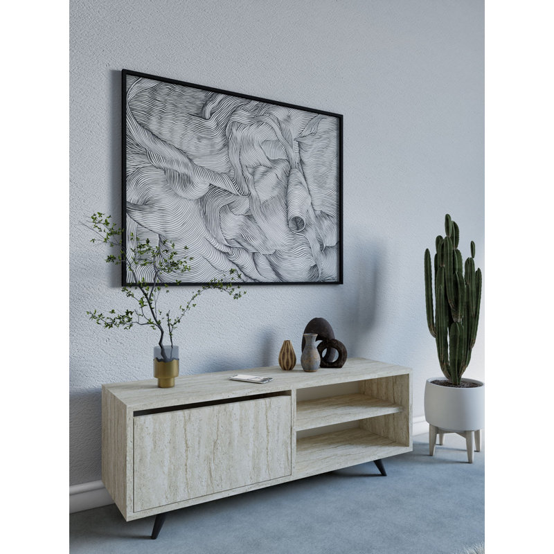 Modern TV Stand with Wall Mount Capability, 47.2 x 23.6 x 13.8 inches | 100% Melamine Coated Particle Board, Thickness: 0.7 inches | Features Numerous Shelves & Elegant Marble Design