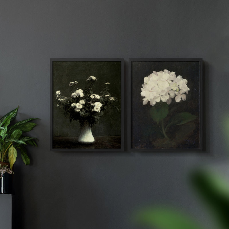 «Vintage Floral», ensemble de 2 estampes numériques encadrées, Noir, noir, noir, noir, H 12 po x l 30 po