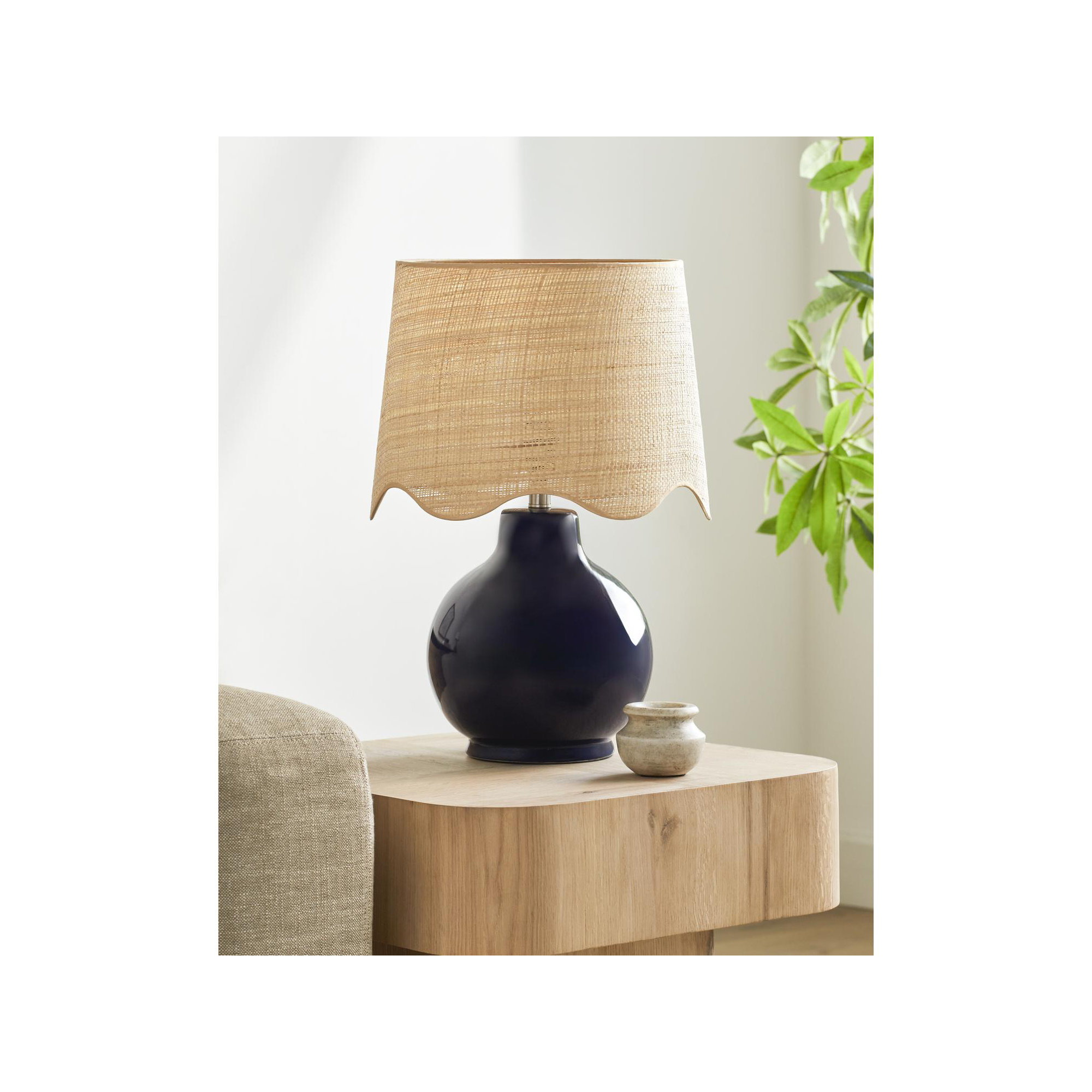 Maura Accent Table Lamp, Tan, Navy, 22"H x 15"W x 15"D